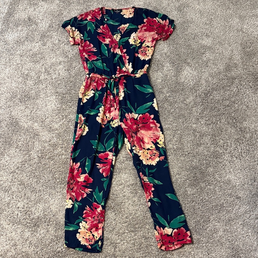 Lulus Floral Navy Jumpsuit
